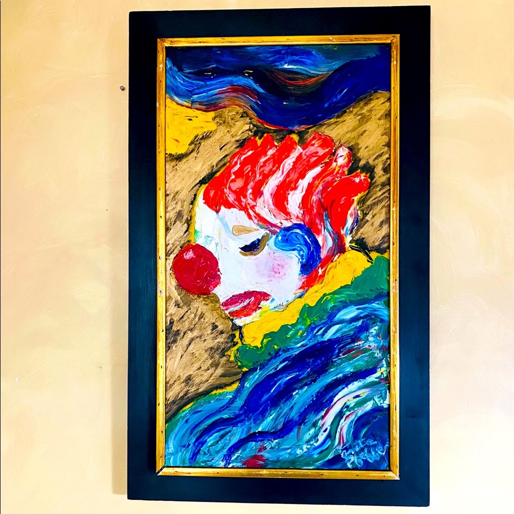 Vintage SIGNED BEAUTIFULClown OilPainting Vibrant!